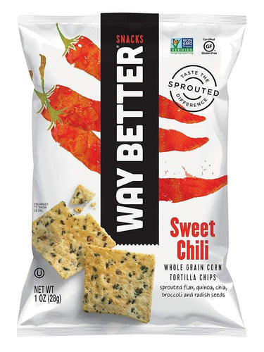 Way Better Snacks Sprouted Gluten Free Tortilla Chips, So Sweet Chili, 1 Ounce (Pack of 12) - Oasis Snacks