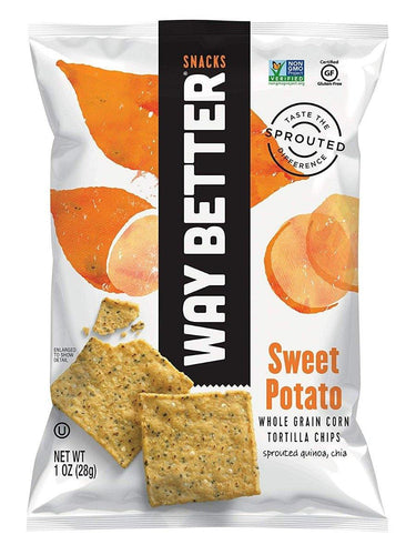 Way Better Snacks Sprouted Gluten Free Tortilla Chips, Simply Sweet Potato, 1 Ounce (Pack of 12) - Oasis Snacks