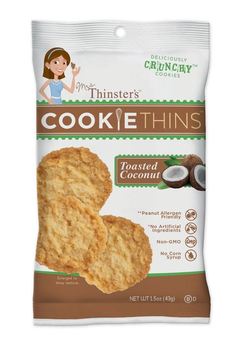 Thinsters Cookie Thins, Toasted Coconut, Snack Size, 1.5 Ounce Bag, Pack of 8 - Oasis Snacks