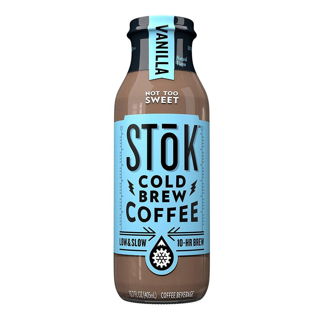 Stok Iced Coffee 13.7oz Glass  Bottle Vanilla (Pack of 12) - Oasis Snacks