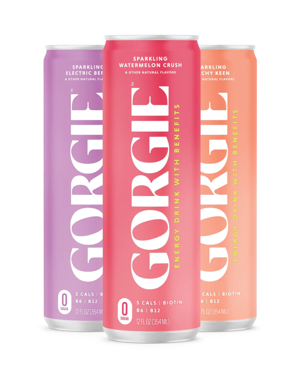 Gorgie Sparkling Energy Drink, 3 Flavor Variety, 12oz (Pack of 12)