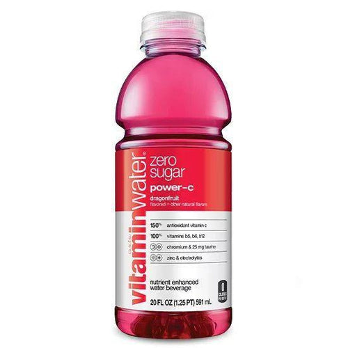 vitaminwater Zero Electrolyte Enhanced Water, Power-C Dragonfruit, 20 oz (Pack of 12) - Oasis Snacks