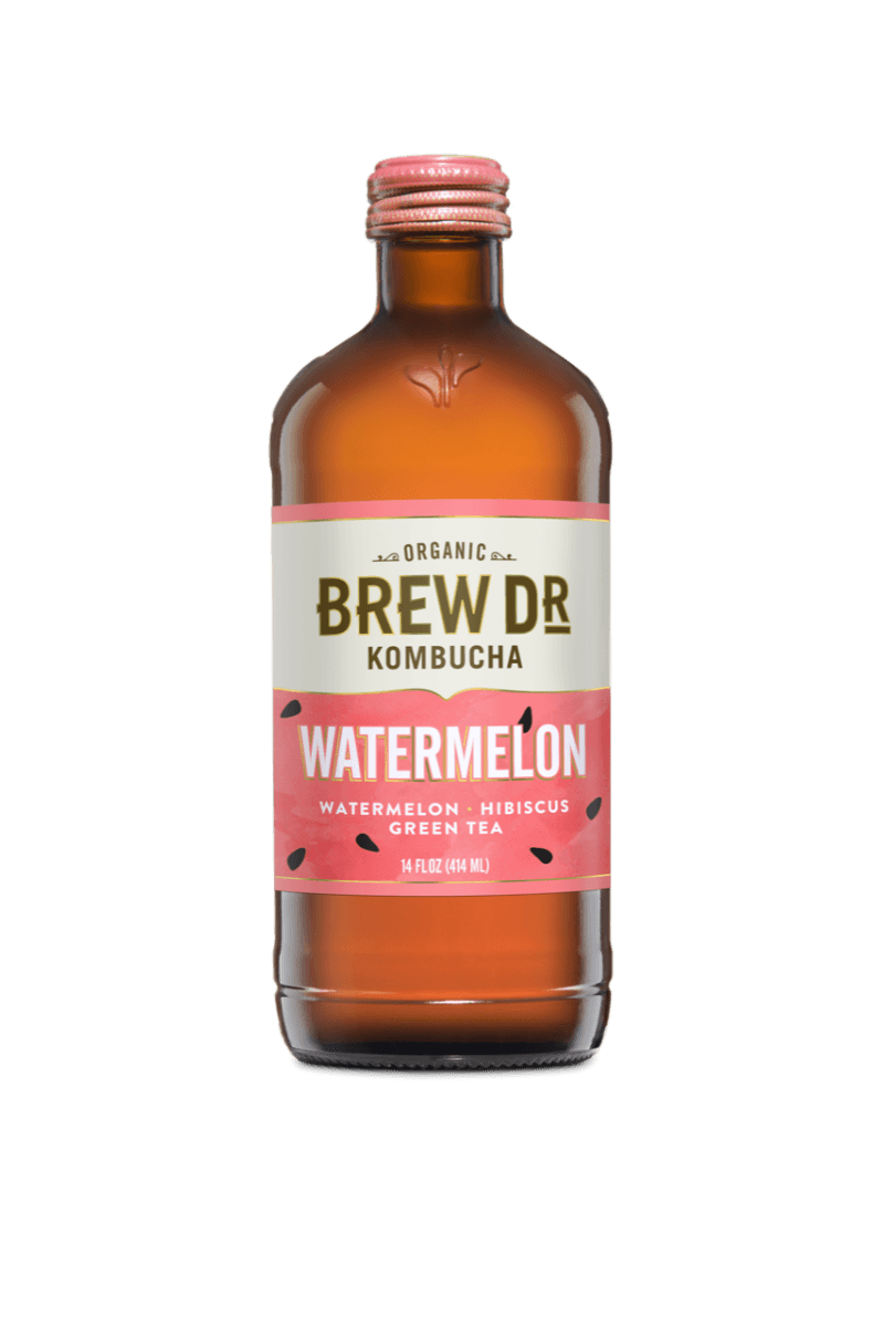 Brew Dr. Organic Kombucha Drink, Watermelon, 14 fl oz Glass Bottles (Pack of 12) - Oasis Snacks