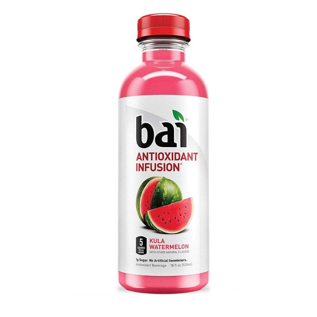 Bai Flavored Water, Kula Watermelon, Antioxidant Infused Drinks, 18 fl oz (Pack of 12) - Oasis Snacks
