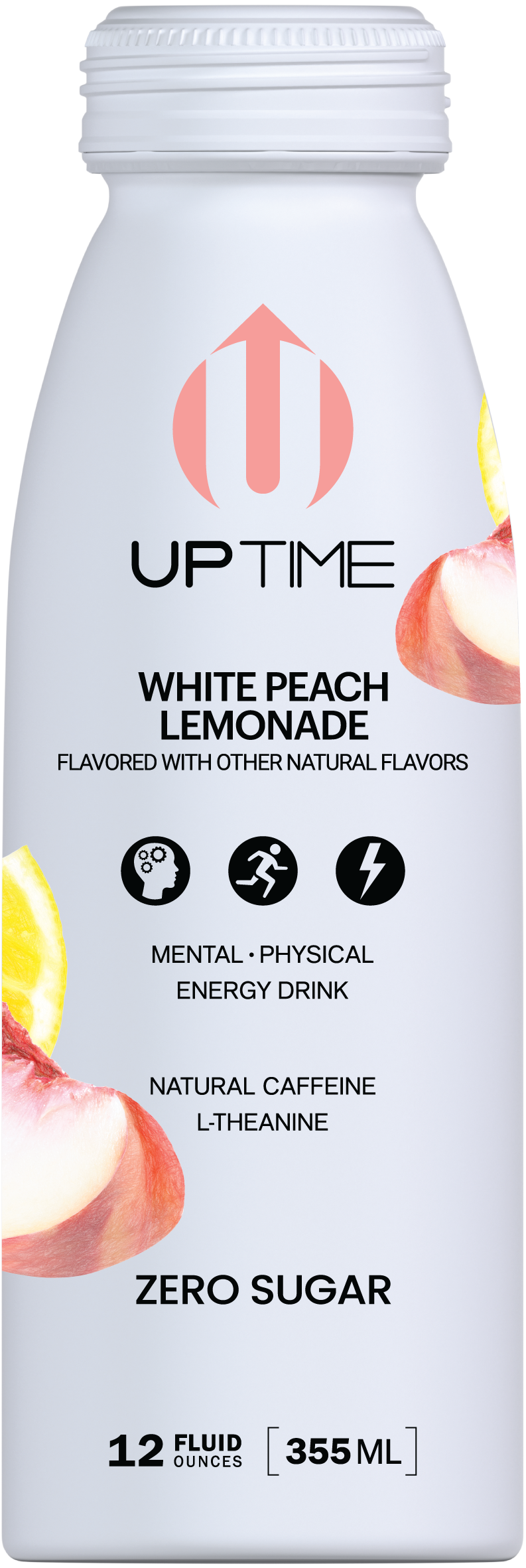 UPTIME Premium Energy Drink, White Peach Lemonade - Sugar Free, 12oz Bottles - Multi Pack