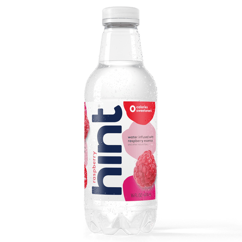 Hint Premium Raspberry Unsweetened Essence Water 16 oz Plastic Bottles (12 Pack) - Oasis Snacks
